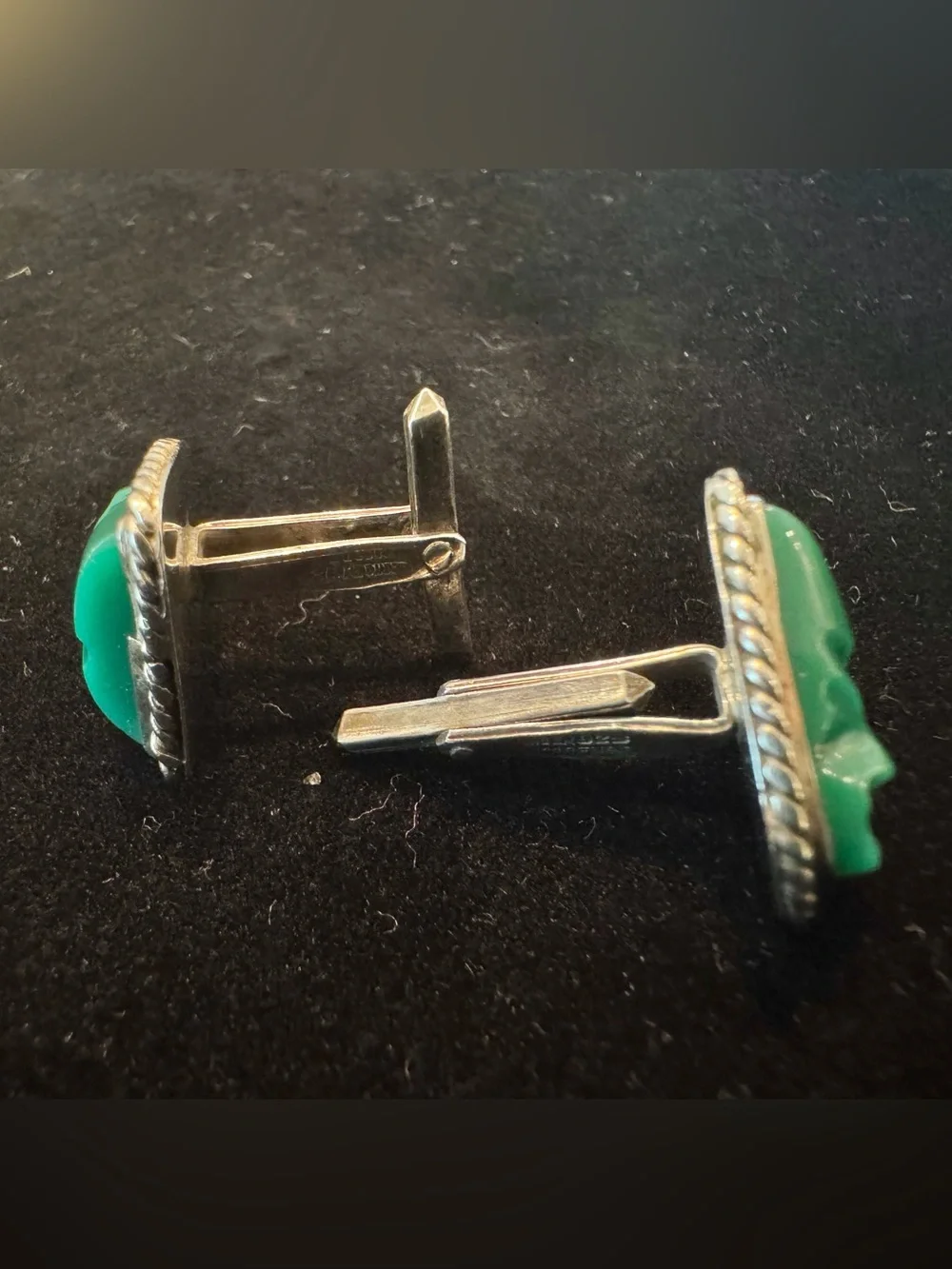 Vintage Green Jade-style Stone Set in Sterling Silver Cufflinks